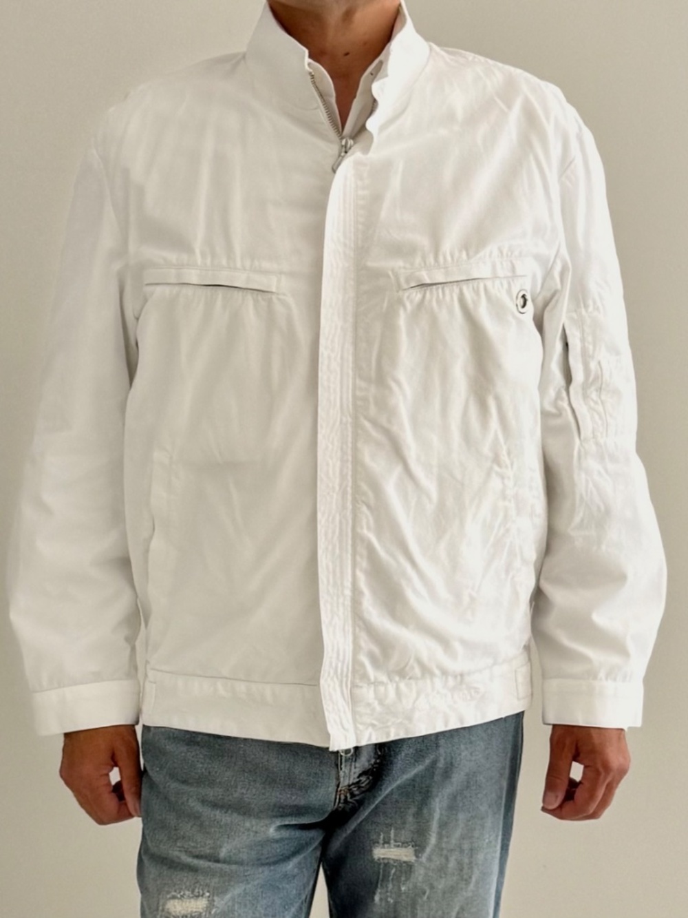 Vintage Versace Sport White Cotton Zip Jacket, Size L (52 IT)